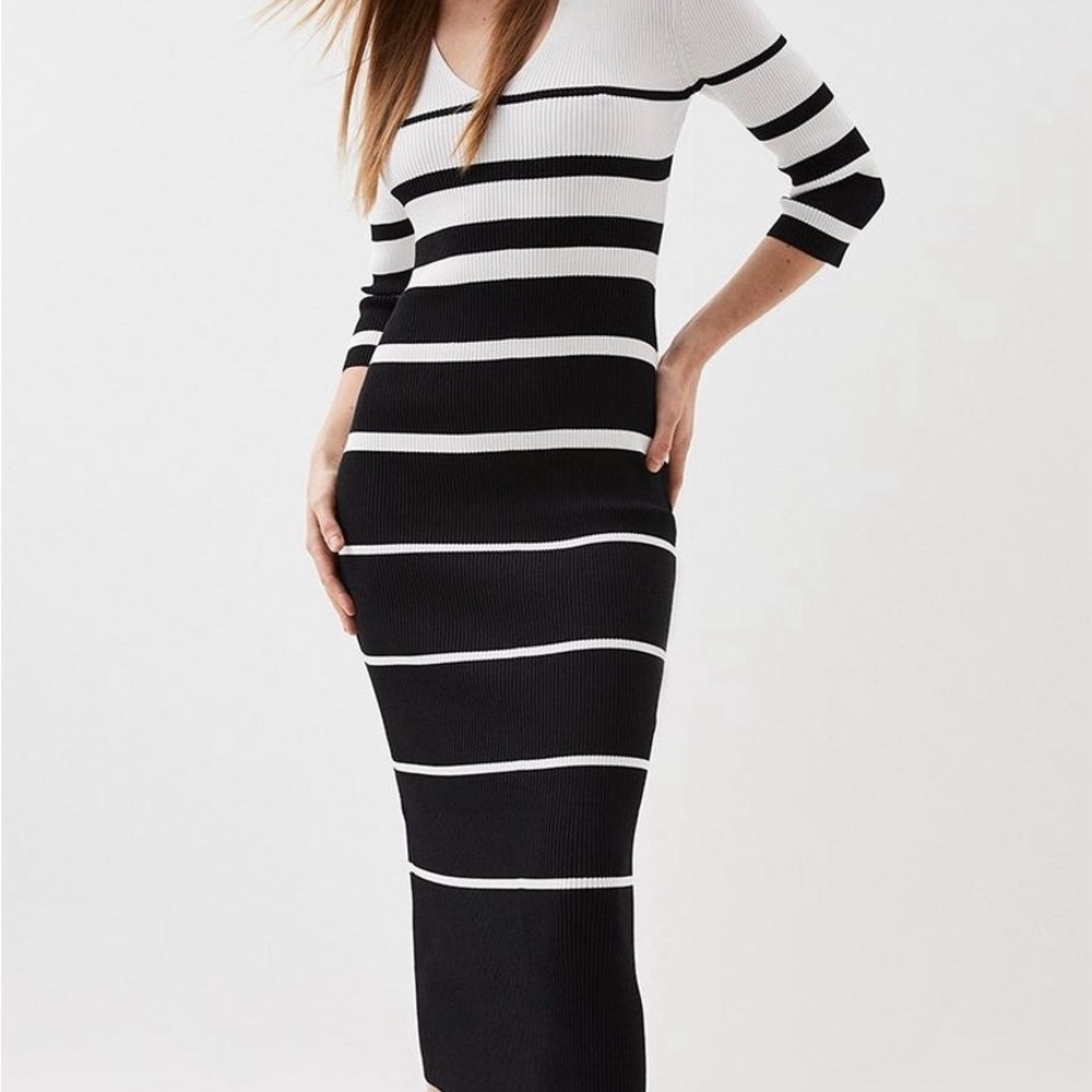 Black and White Striped Knit Dress